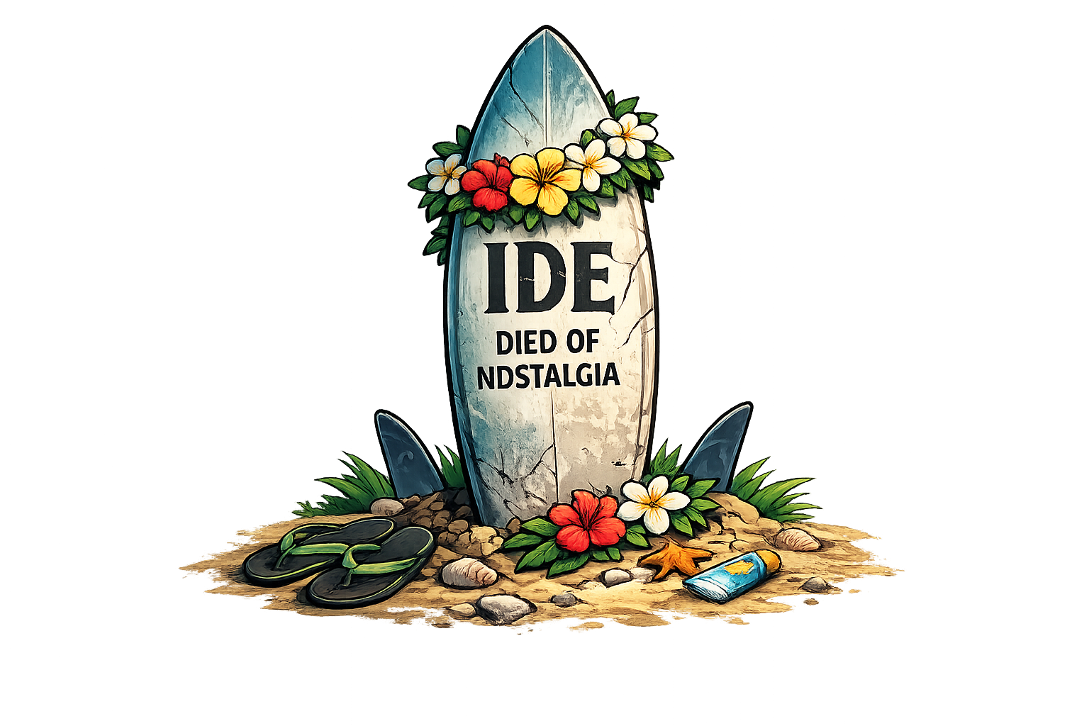 Surfboard tombstone: IDE died of nostalgia